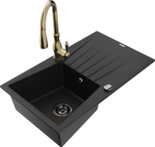 Graniidist köögivalamu Mexen Cesar 6514-77-672601-50-B, 77 x 47 x 20 cm, must/gold, segisti ja sifooniga