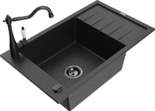 Graniidist köögivalamu Mexen Elias 6511-73-670700-70, 79.5 x 48 x 20 cm, must/hõbe metallic, segisti ja sifooniga