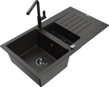 Graniidist köögivalamu Mexen Matias 6502-75-670401-70-B, 90 x 50.5 x 20 cm, must/kuldne, segisti ja sifooniga