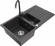 Graniidist köögivalamu Mexen Matias 6502-76-670200-76, 90 x 50.5 x 20 cm, must täpiline, koos segisti ja sifooniga