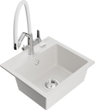 Graniidist köögivalamu Mexen Milo 6505-20-671701-02, 43.5 x 41 x 17.1 cm, valge/kroom, segisti ja sifooniga