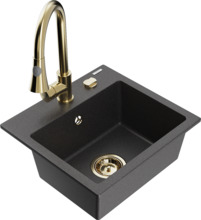 Graniitköögivalamu Mexen Milo, black granite+gold, segisti ja sifooniga, 43 x 41 x 17.1cm