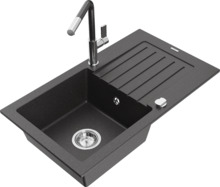 Graniidist köögivalamu Mexen Pablo 6510-76-670401-08, 75.2 x 43.6 x 16.1 cm, must granite/chrome, segisti ja sifooniga