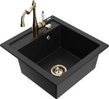 Graniidist köögivalamu Mexen Vito 6503-77-670700-50, 49 x 52 x 21 cm, must/gold, segisti ja sifooniga