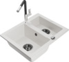 Graniidist köögivalamu Mexen Carlos 6518-20-670401-07-B, 58.2 x 47.5 x 17.7 cm, valge, koos segisti ja sifooniga