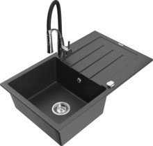 Graniidist köögivalamu Mexen Bruno 6513-76-73450-07, 79.5 x 49.5 x 20 cm, must granite, segisti ja sifooniga