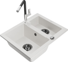 Graniidist köögivalamu Mexen Carlos 6518-20-670401-07-B, 58.2 x 47.5 x 17.7 cm, valge, koos segisti ja sifooniga