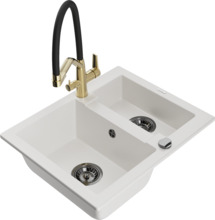 Graniidist köögivalamu Mexen Carlos 6518-20-671701-57-B, 58.2 x 47.5 x 17.7 cm, valge/must/gold, segisti ja sifooniga