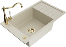 Graniidist köögivalamu Mexen Elias 6511-69-670700-50, 79.5 x 48 x 20 cm, liiv/kuldne, segisti ja sifooniga