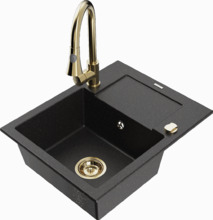 Graniidist köögivalamu Mexen Enzo 6506-73-670101-50, 57 x 46 x 17 cm, must/hõbe metallic, koos segisti ja sifooniga