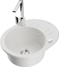 Graniidist köögivalamu Mexen Kevin 6517-20-670300-00, 58.6 x 45.8 x 18 cm, valge, kuivatialuse ja segistiga