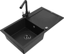 Graniidist köögivalamu Mexen Leo 6501-77-671600-70-B, 80 x 50 x 19 cm, must, koos segisti ja sifooniga