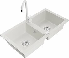 Graniidist köögivalamu Mexen Mario 6504-20-670200-20, 82 x 43.6 x 16.1 cm, valge, koos segisti ja sifooniga
