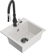 Graniidist köögivalamu Mexen Milo 6505-20-672601-70, 43 x 41 x 17.1 cm, valge/must, koos segisti ja sifooniga