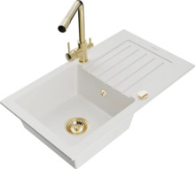 Graniidist köögivalamu Mexen Pablo 6510-20-671600-50, 75 x 43 x 16.1 cm, valge/gold, koos segisti ja sifooniga