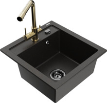 Graniidist köögivalamu Mexen Vito 6503-75-671600-50-B, 49 x 52 x 21 cm, must/kuldne metallic, segisti ja sifooniga
