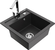 Graniidist köögivalamu Mexen Vito 6503-76-670300-00, 49 x 52 x 21 cm, must granite+chrome, segisti ja sifooniga