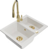Graniidist köögivalamu Mexen Carlos 6518-20-672601-50, 58.2 x 47.5 x 17.7 cm, valge/gold, segisti ja sifooniga