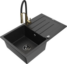 Graniidist köögivalamu Mexen Bruno 6513-73-73450-57-B, 79.5 x 49.5 x 20 cm, must/hõbedane metallic, segisti ja sifooniga