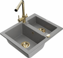 Graniidist köögivalamu Mexen Carlos 6518-71-671600-50, 58 x 47 x 17.7 cm, hall/gold, segisti ja sifooniga