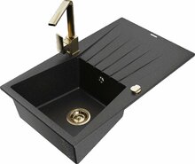 Graniidist köögivalamu Mexen Cesar 6514-73-670300-50, 77.5 x 47 x 20 cm, must/hõbe metallic, segisti ja sifooniga