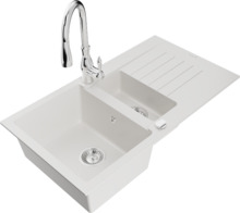 Graniidist köögivalamu Mexen Matias 6502-20-672601-00, 90 x 50.5 x 20 cm, valge/kroom, segisti ja sifooniga