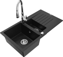 Graniidist köögivalamu Mexen Matias 6502-77-672601-00, 90 x 50.5 x 20 cm, must/kroom, segisti ja sifooniga