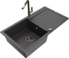 Graniidist köögivalamu Mexen Leo 6501-76-670401-57-B, 90 x 50 x 19 cm, must täpiline, segisti ja sifooniga