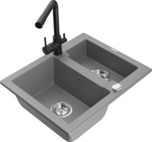 Graniidist köögivalamu Mexen Carlos 6518-71-671600-70, 58 x 47 x 17.7 cm, hall/must, segisti ja sifooniga
