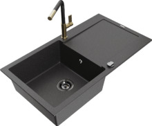 Graniidist köögivalamu Mexen Leo 6501-76-670401-57-B, 90 x 50 x 19 cm, must täpiline, segisti ja sifooniga