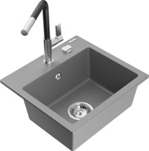 Graniidist köögivalamu Mexen Milo 6505-71-670401-07, 43.5 x 41 x 17.1 cm, hall/must/kroom, segisti ja sifooniga