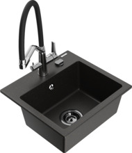 Graniidist köögivalamu Mexen Milo 6505-75-671701-07-B, 43 x 41 x 17 cm, must/kuldne metallic, segisti ja sifooniga