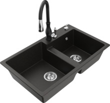 Graniidist köögivalamu Mexen Tomas 6516-75-672601-70, 80 x 50 x 19 cm, must/kuldne metallic, segisti ja sifooniga