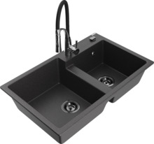 Graniidist köögivalamu Mexen Tomas 6516-76-73450-07-B, 80 x 50 x 19 cm, must, koos segisti ja sifooniga