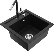 Graniidist köögivalamu Mexen Vito 6503-77-670401-07, 49 x 52 x 21 cm, must/chrome, segisti ja sifooniga