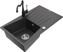 Graniidist köögivalamu Mexen Cesar 6514-76-670700-70, 77.5 x 47 x 20 cm, must täpiline, segisti ja sifooniga