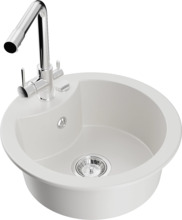 Graniidist köögivalamu Mexen Diego 6512-20-671600-00, 48.8 x 48.8 x 16.7 cm, valge, koos segisti ja sifooniga