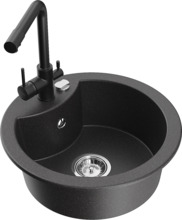 Graniidist köögivalamu Mexen Diego 6512-76-671600-70, 48.8 x 48.8 x 16.7 cm, must täpiline, koos segisti ja sifooniga