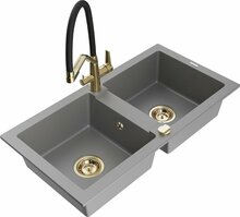 Graniidist köögivalamu Mexen Mario 6504-71-671701-57-G, 82 x 43.6 x 16.1 cm, hall/must/gold, segisti ja sifooniga