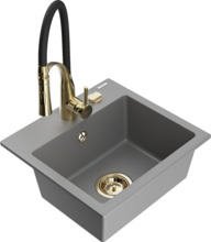 Graniidist köögivalamu Mexen Milo 6505-71-73450-57-G, 43.5 x 41 x 17.1 cm, hall/must/kuldne, segisti ja sifooniga