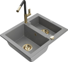 Graniidist köögivalamu Mexen Carlos 6518-71-670401-57-G, 58.2 x 47.5 x 17.7 cm, hall, koos segisti ja sifooniga
