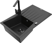 Graniidist köögivalamu Mexen Cesar 6514-73-670300-70-B, 77.5 x 47 x 20 cm, must/hõbe, segisti ja sifooniga
