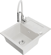 Graniidist köögivalamu Mexen Enzo 6506-20-73450-02, 57 x 46 x 17 cm, valge, segisti ja sifooniga