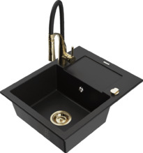 Graniidist köögivalamu Mexen Enzo 6506-77-73450-57-G, 57.6 x 46.5 x 17.4 cm, must/gold, koos segisti ja sifooniga