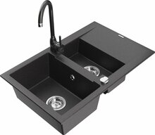 Graniidist köögivalamu Mexen Gaspar 6507-76-670200-76, 73 x 47 x 17.7 cm, must, koos segisti ja sifooniga