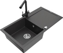 Graniidist köögivalamu Mexen Leo 6501-76-671600-70, 90 x 50 x 19 cm, must täpiline, koos segisti ja sifooniga