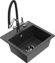 Graniidist köögivalamu Mexen Milo 6505-76-671701-07-B, 41 x 43.5 x 17.1 cm, must täpiline, koos segisti ja sifooniga