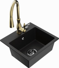 Graniidist köögivalamu Mexen Milo 6505-77-672601-50-B, 43 x 41 x 17.1 cm, must/kuldne, segisti ja sifooniga
