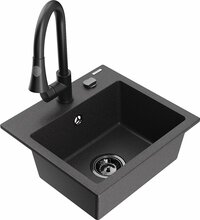Graniitköögivalamu Mexen Milo, black granite, koos segisti ja sifooniga, 43 x 41 x 17.1cm