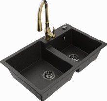 Graniidist köögivalamu Mexen Tomas 6516-75-672601-50-B, 80 x 50 x 19 cm, must/kuldne metallic, segisti ja sifooniga